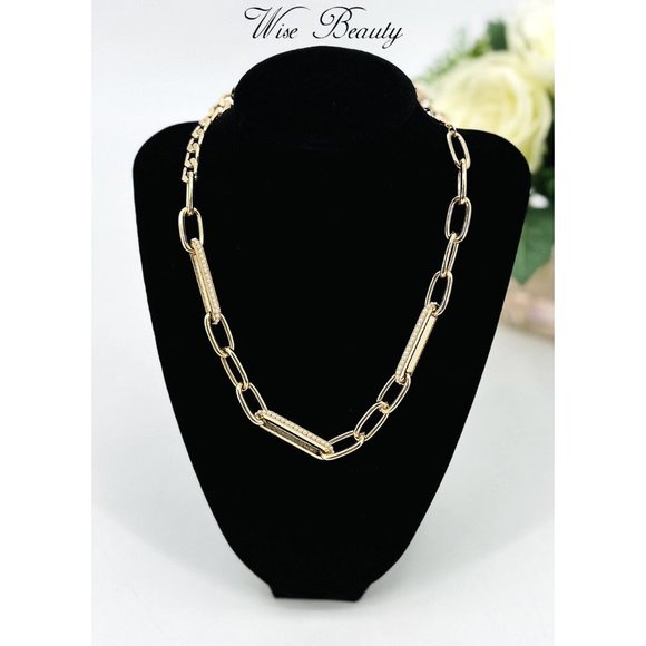 NEW Simulated Pearl Elongated Oval Link Chunky Chain Necklace Gold -A New Day - Picture 1 of 5